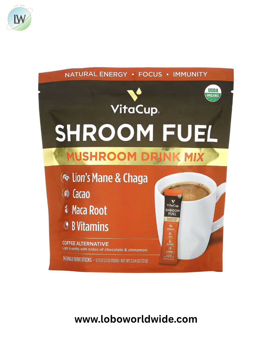 VitaCup, Shroom Fuel, Mushroom Drink Mix, 24 Single-Serve Sticks, 0.11 oz (3 g) Each
