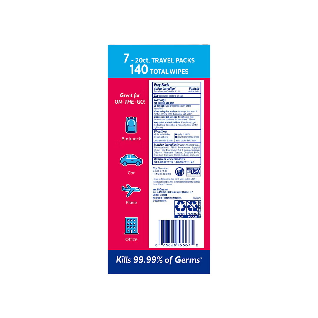Wet Ones Antibacterial Hand Wipes Travel Pack - Fresh Scent, 7 pk./20 ct.
