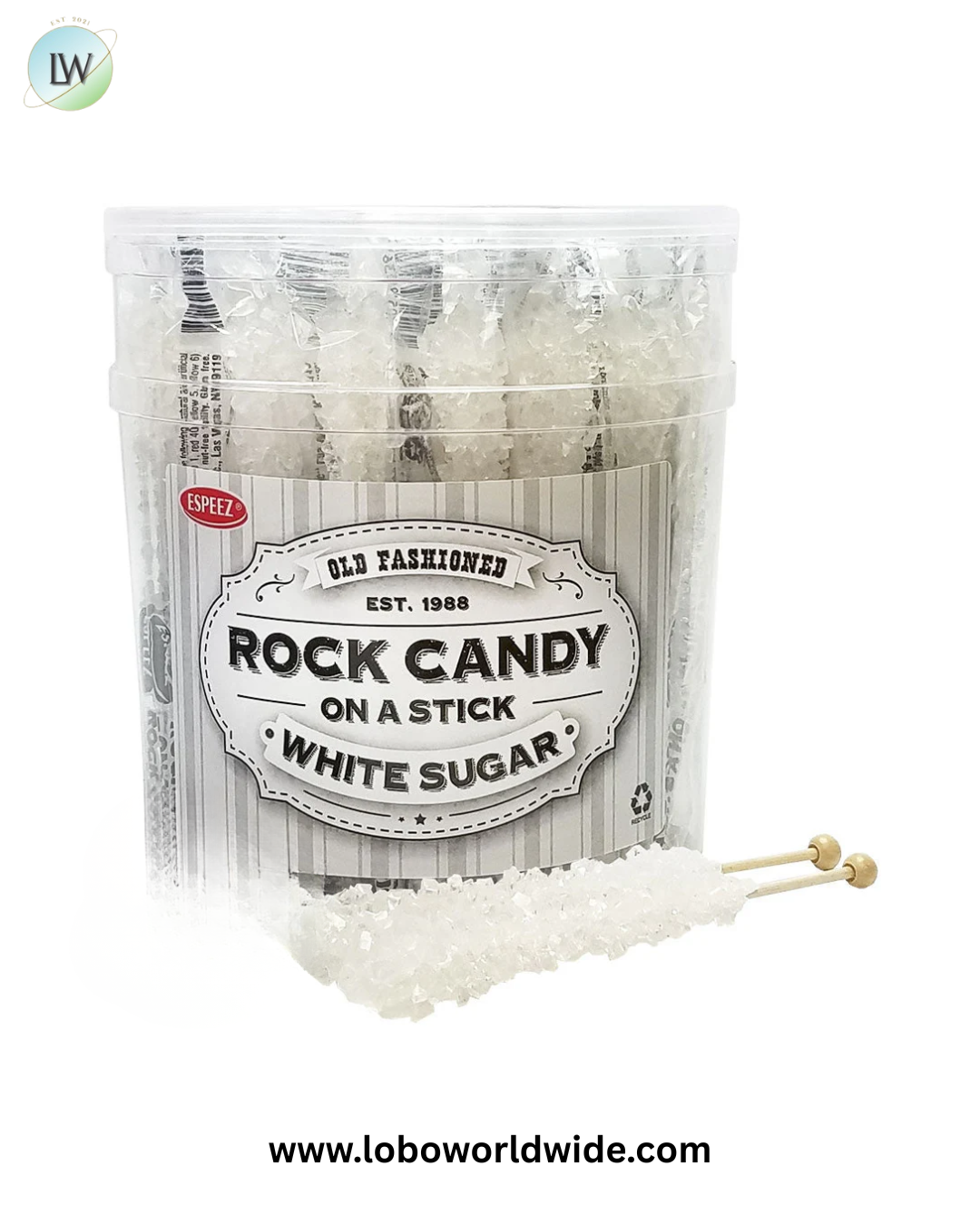 White Rock Candy Crystal Sticks - 36ct Tubs