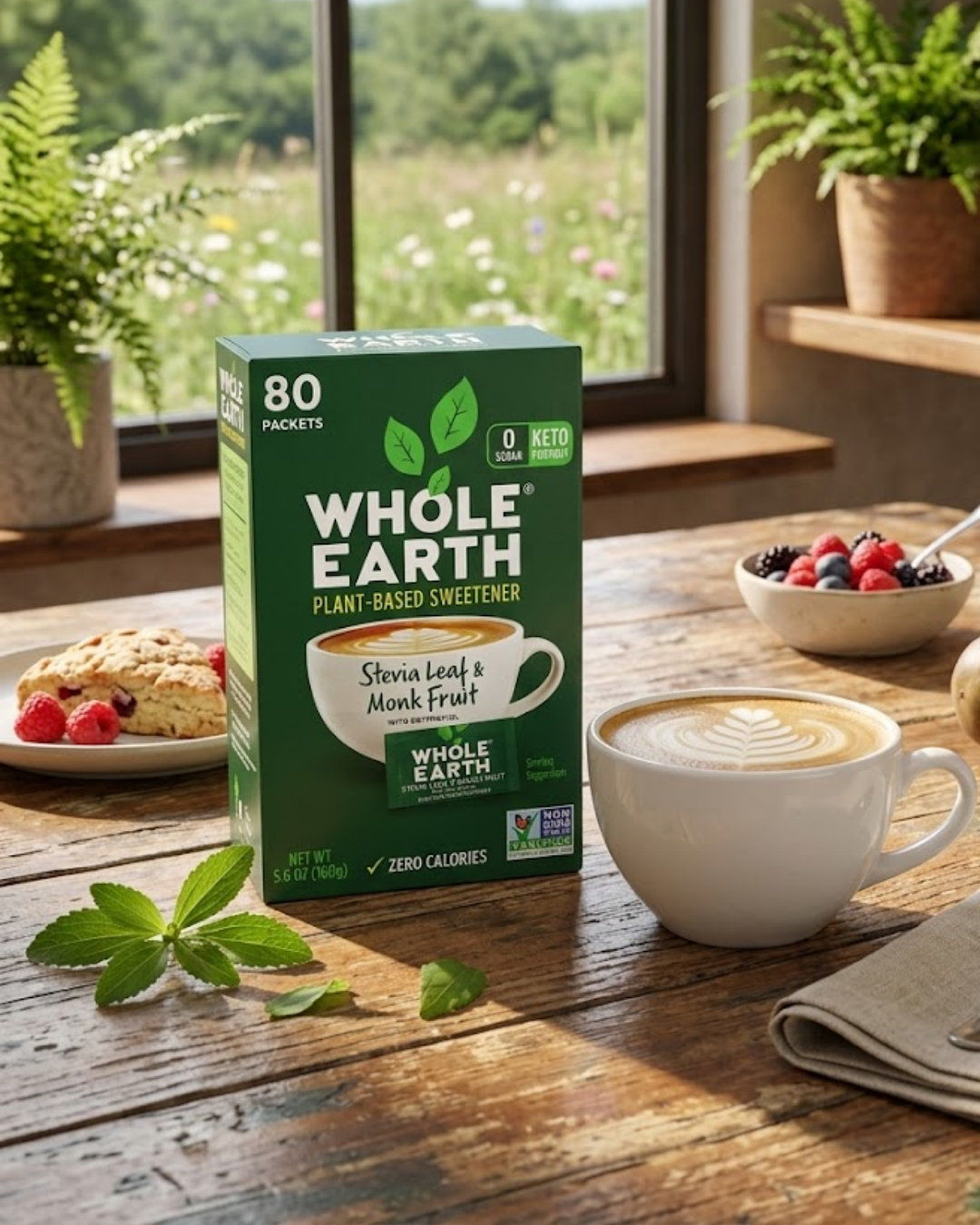 Whole Earth, Stevia Leaf & Monk Fruit with Erythritol, 80 Packets, 5.6 oz (160 g)