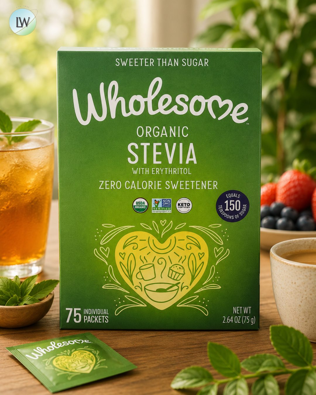 Wholesome Sweeteners, Organic Stevia With Erythritol, Zero Calorie Sweetener, 75 Individual Packets, 2.64 oz (75 g)