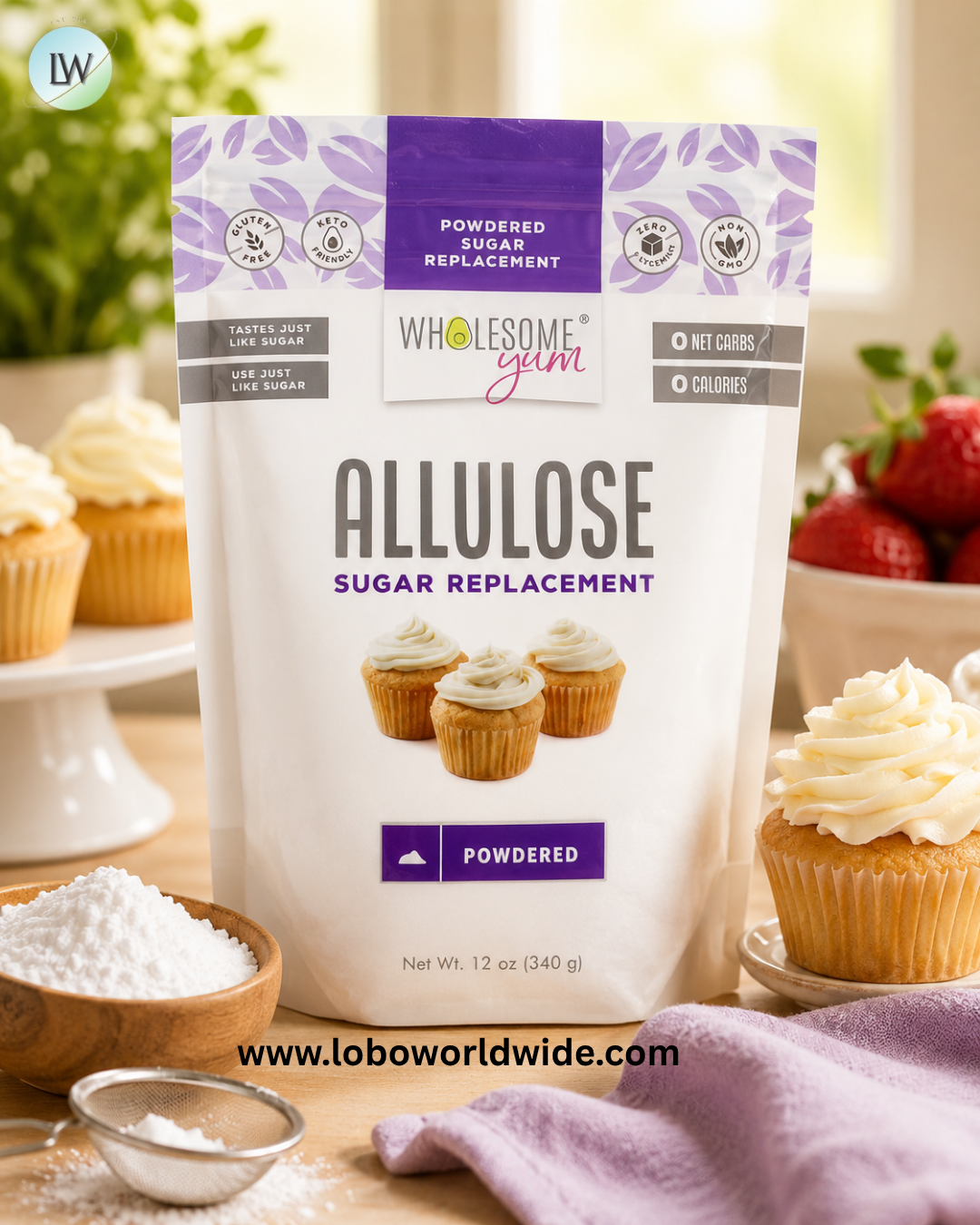 Wholesome Yum, Allulose Powdered Sugar Replacement, 12 oz (340 g)