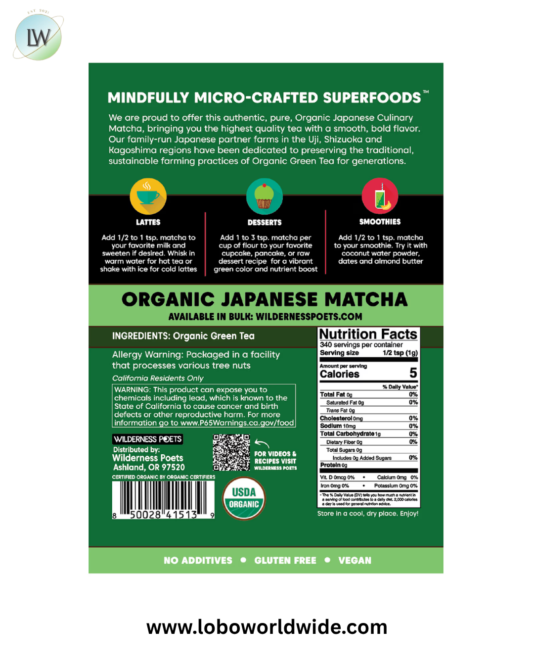 Wilderness Poets, Organic Matcha Green Tea Powder, 12 oz (340 g)