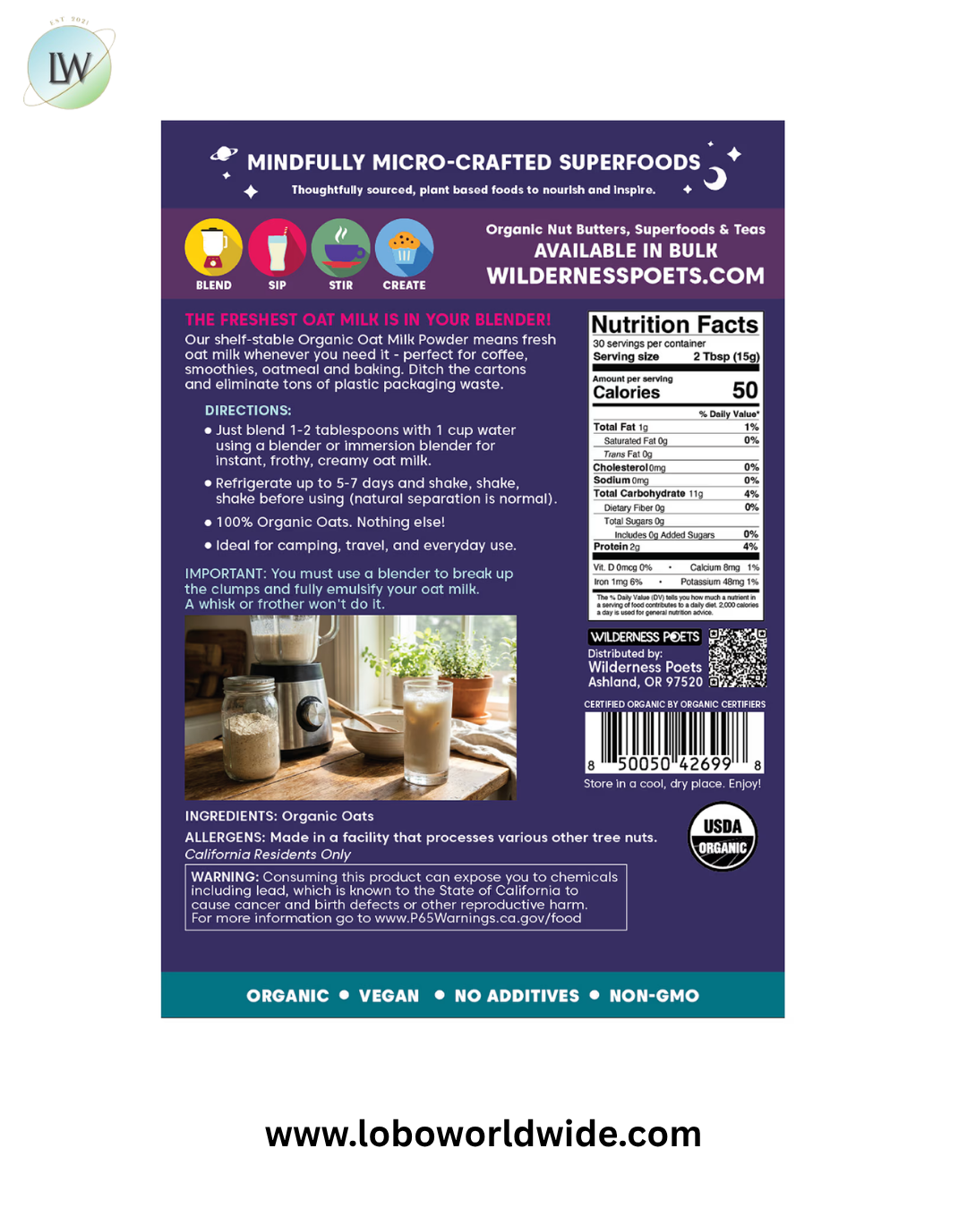 Wilderness Poets, Organic Oat Milk Powder, 16 oz (453 g)