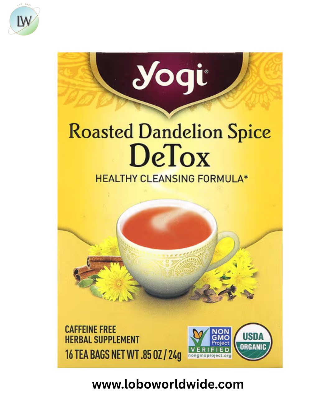 Yogi Tea, DeTox Roasted Dandelion Spice Caffeine Free, 16 Tea Bags, 0.85 oz (24 g)