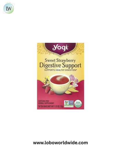 Yogi Tea, Digestive Support, Sweet Strawberry, Caffeine Free, 16 Tea Bags, 1.12 oz (32 g)
