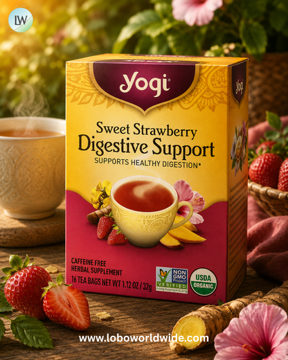 Yogi Tea, Digestive Support, Sweet Strawberry, Caffeine Free, 16 Tea Bags, 1.12 oz (32 g)