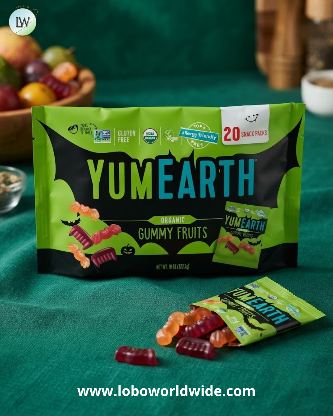 YumEarth Organic Halloween Gummy Fruits, 0.5 oz, 20 pk.