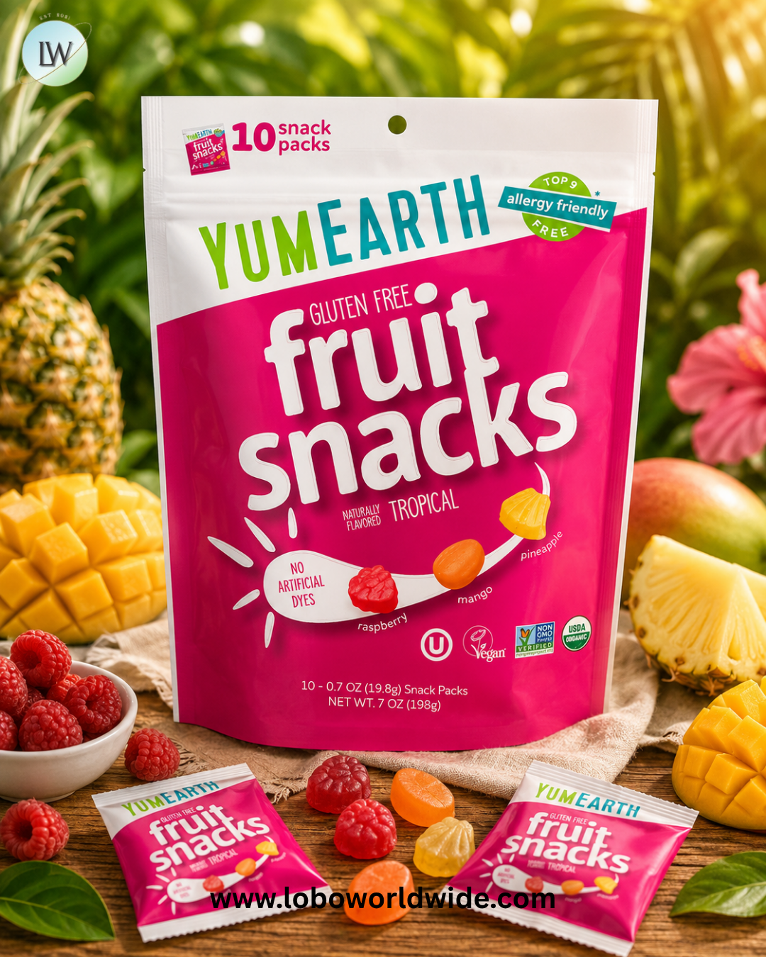 YumEarth, Gluten Free Fruit Snacks, Tropical, Snack Packs, 0.7 oz (19.8 g) Each