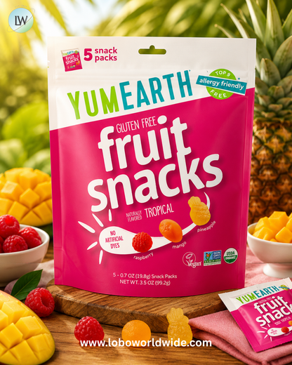 YumEarth, Gluten Free Fruit Snacks, Tropical, Snack Packs, 0.7 oz (19.8 g) Each