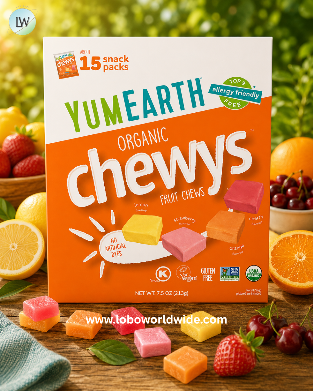 YumEarth, Organic Chewys™, Fruit Chews, 15 Snack Packs, 0.5 oz (14 g) Each
