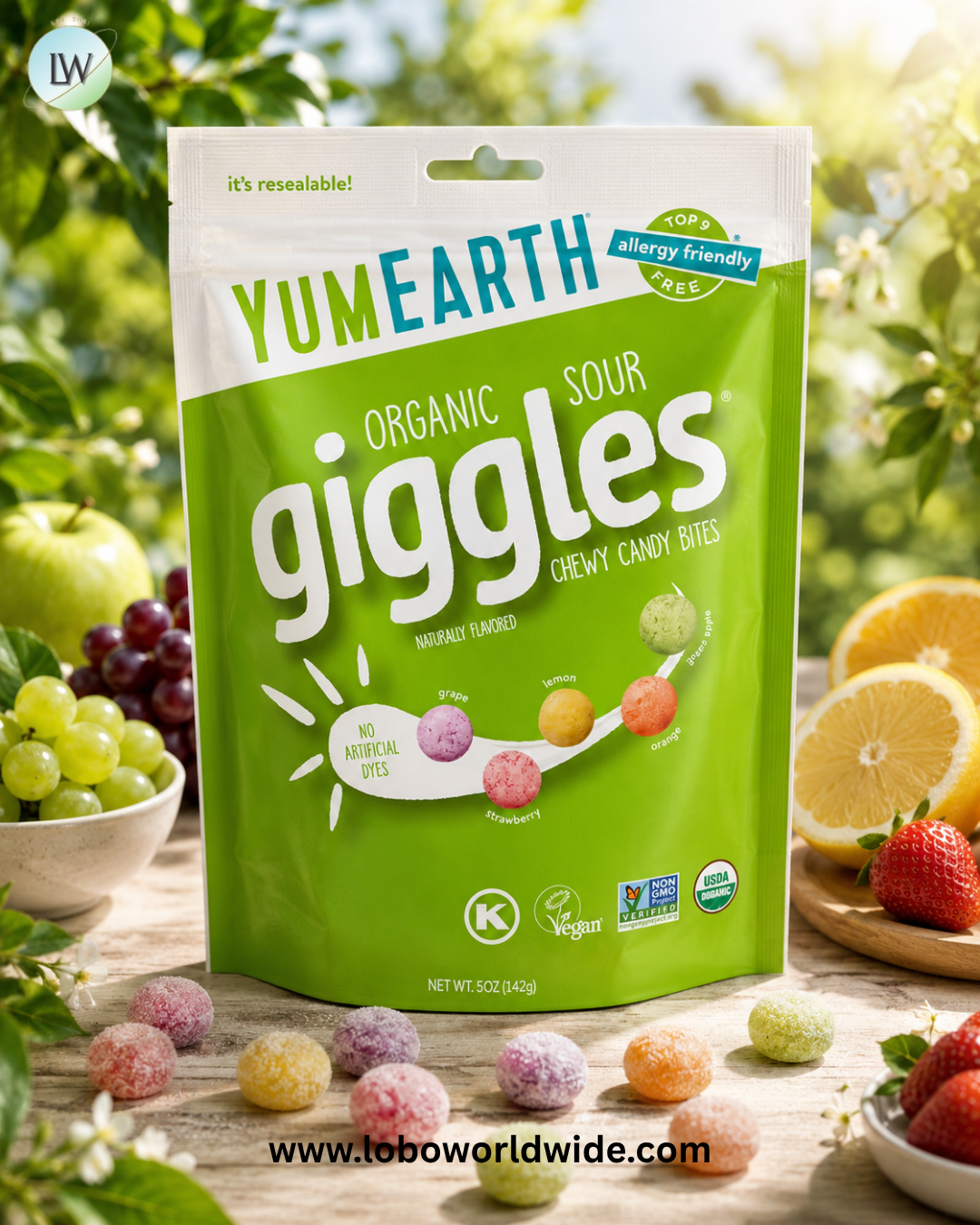 YumEarth, Organic Giggles®, Chewy Candy Bites, Sour, 5 oz (142 g)