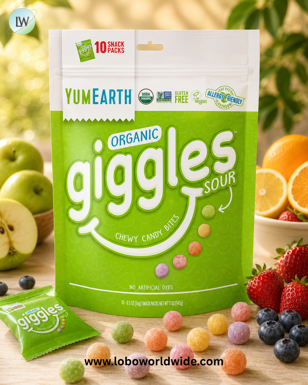 YumEarth, Organic Giggles, Sour, 10 Snack Packs, 0.5 oz (14 g) Each