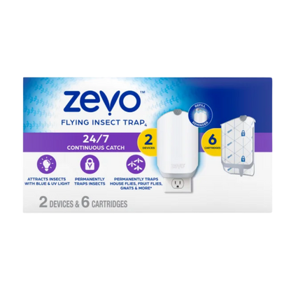 Zevo Flying Insect Trap Starter Kit, 2 Devices + 6 Refills