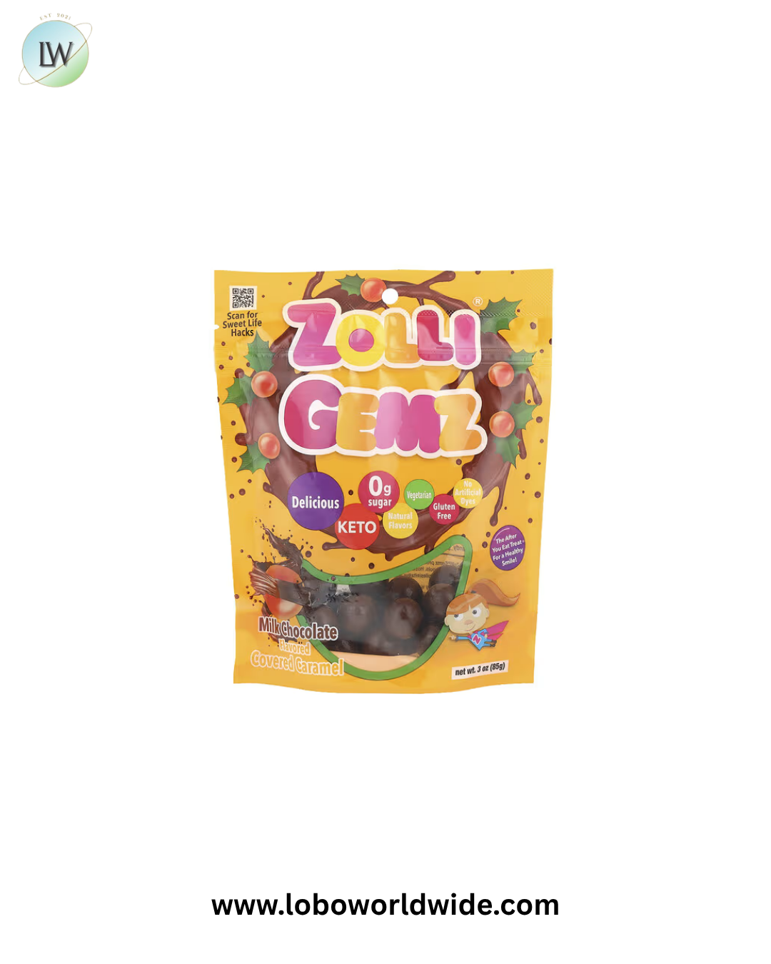 "Zollipops, Zolli Gemz®, Milk Chocolate Covered Caramel, 3 oz (85 g) "
