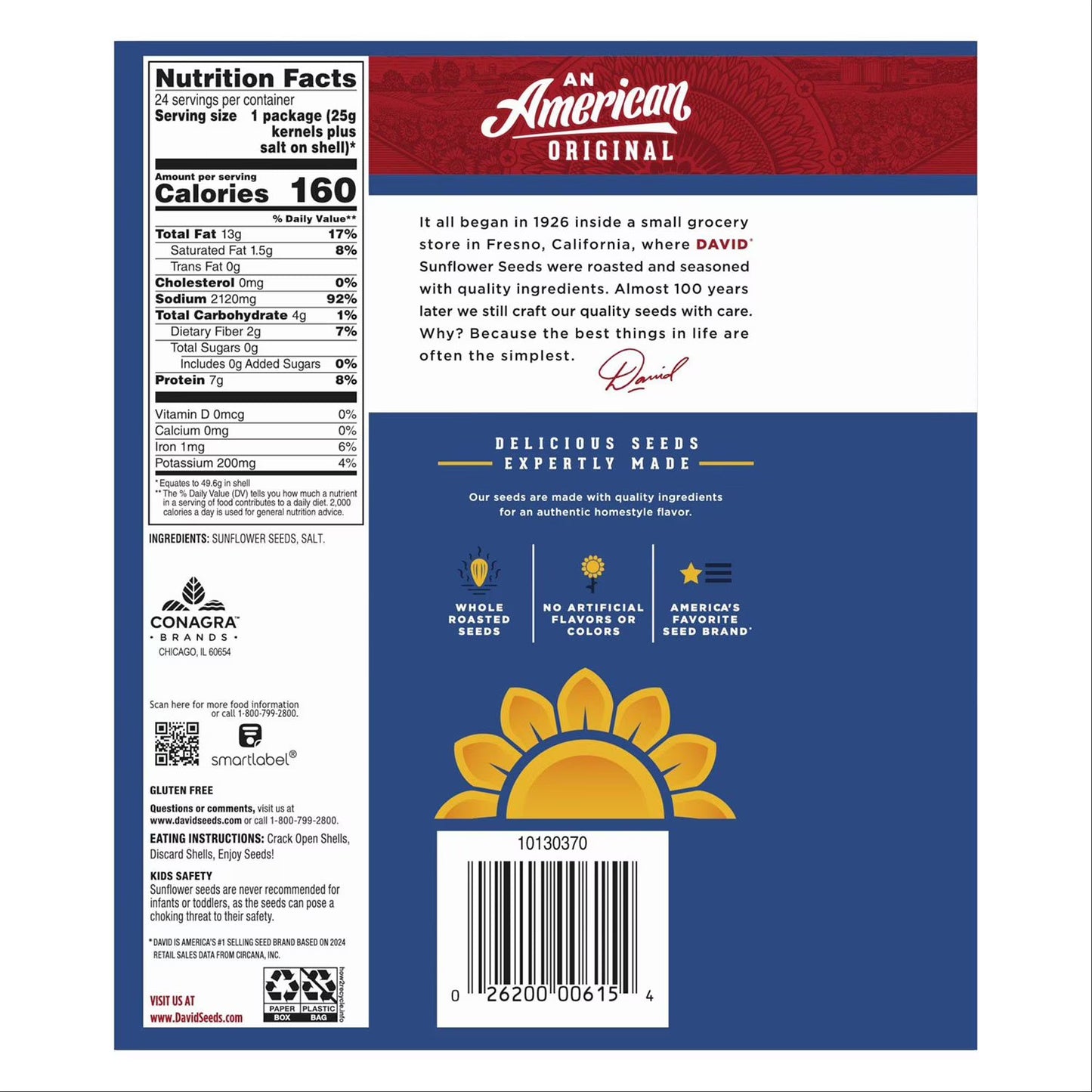 David Original Sunflower Seeds, 1.75 oz., 24 pk.