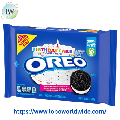 (3 pack) OREO Birthday Cake Creme Chocolate Sandwich Cookies, Family Size, 17 oz