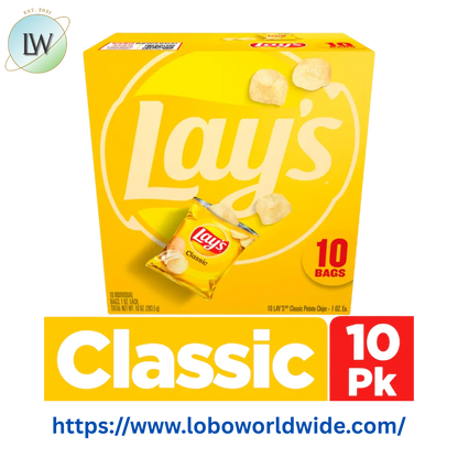 Lay's Classic Potato Snack Chips, 1 oz Bags, 10 Count Multipack