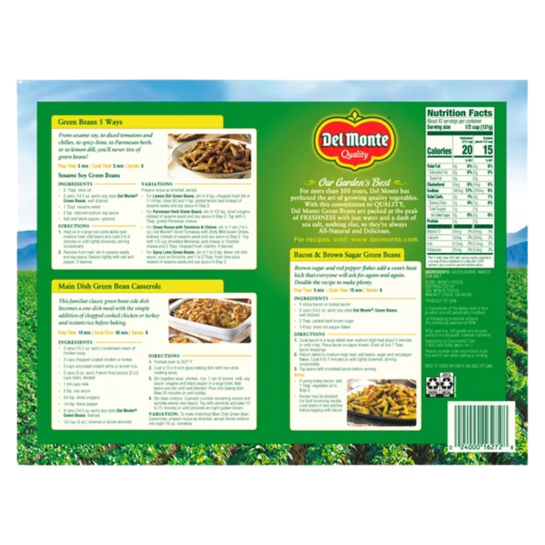 Del Monte, Canned Cut Green Beans, 14.5 oz, 12-Count