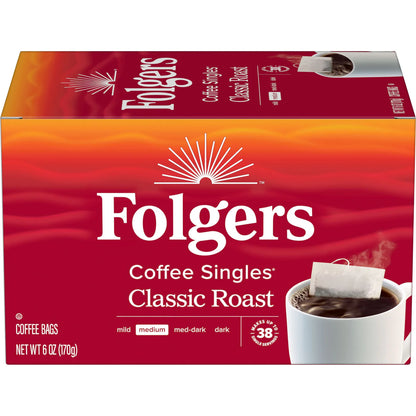 Folgers Coffee Singles Classic Roast Coffee Bags, 38 Count