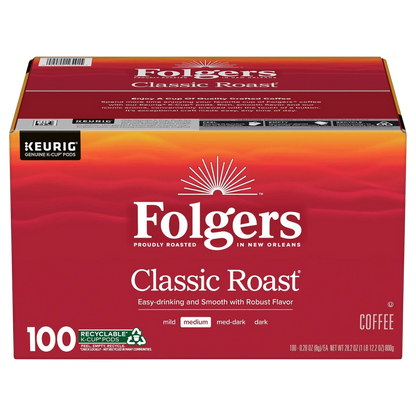 Folgers Classic Medium Roast K-Cup Coffee Pods, 100 ct.