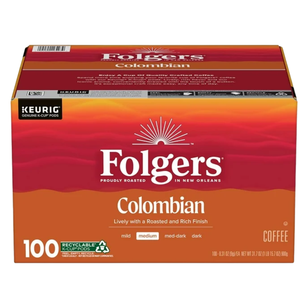 Folgers Medium Roast K-Cup Coffee Pods, 100% Colombian, 100 ct.
