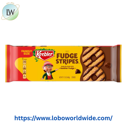 (3 pack) Keebler Fudge Stripes, Original Shortbread Cookies Coated in Keebler Fudge, Family Size 17.3 oz