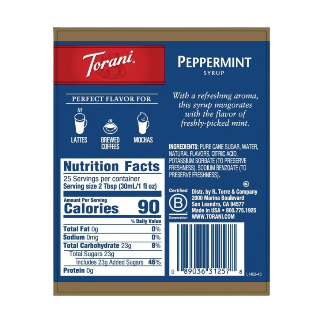 Torani Puremade Peppermint Flavoring Syrup 750 mL