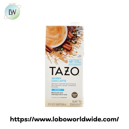 TAZO Skinny Chai Latte, Black Tea Concentrate, Hot or Iced Tea, 32 oz Carton