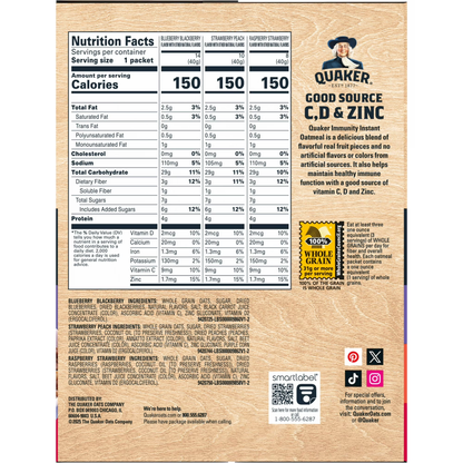 Quaker Instant Oatmeal Immunity Variety Pack, 32 Packets