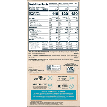 Quaker Instant Oatmeal, Lower Sugar Variety Pack, 1.16 oz, 20 Packets