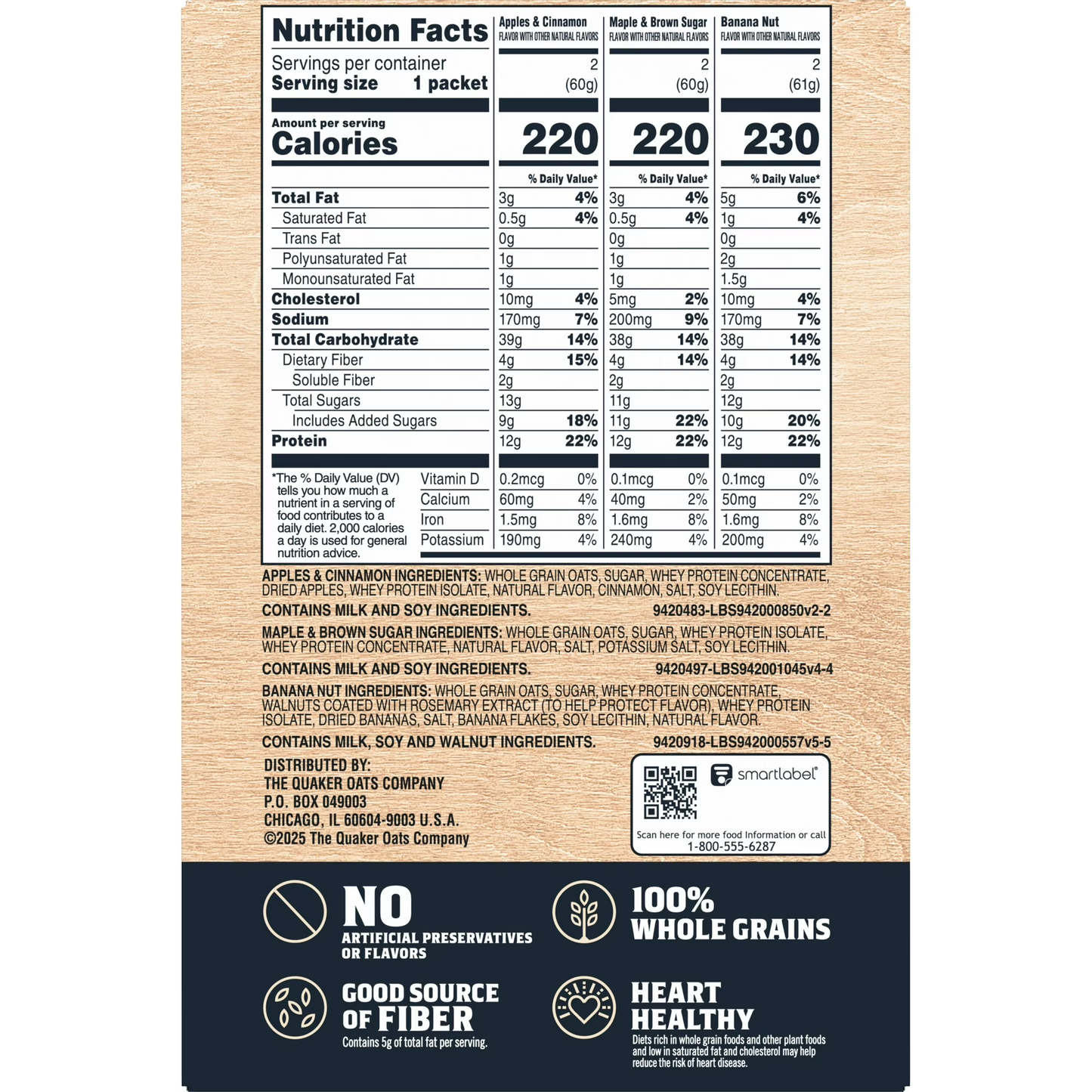 Quaker Instant Oats Hot Cereal, Protein Variety, 12.76 oz 6 Count