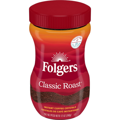 Folgers Classic Roast Instant Coffee Crystals, 12 Ounces (Pack of 6)