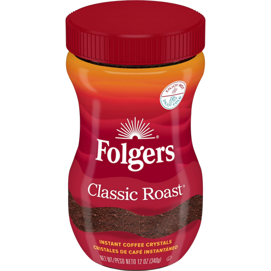 Folgers Classic Roast Instant Coffee Crystals, 12 Ounces (Pack of 6)
