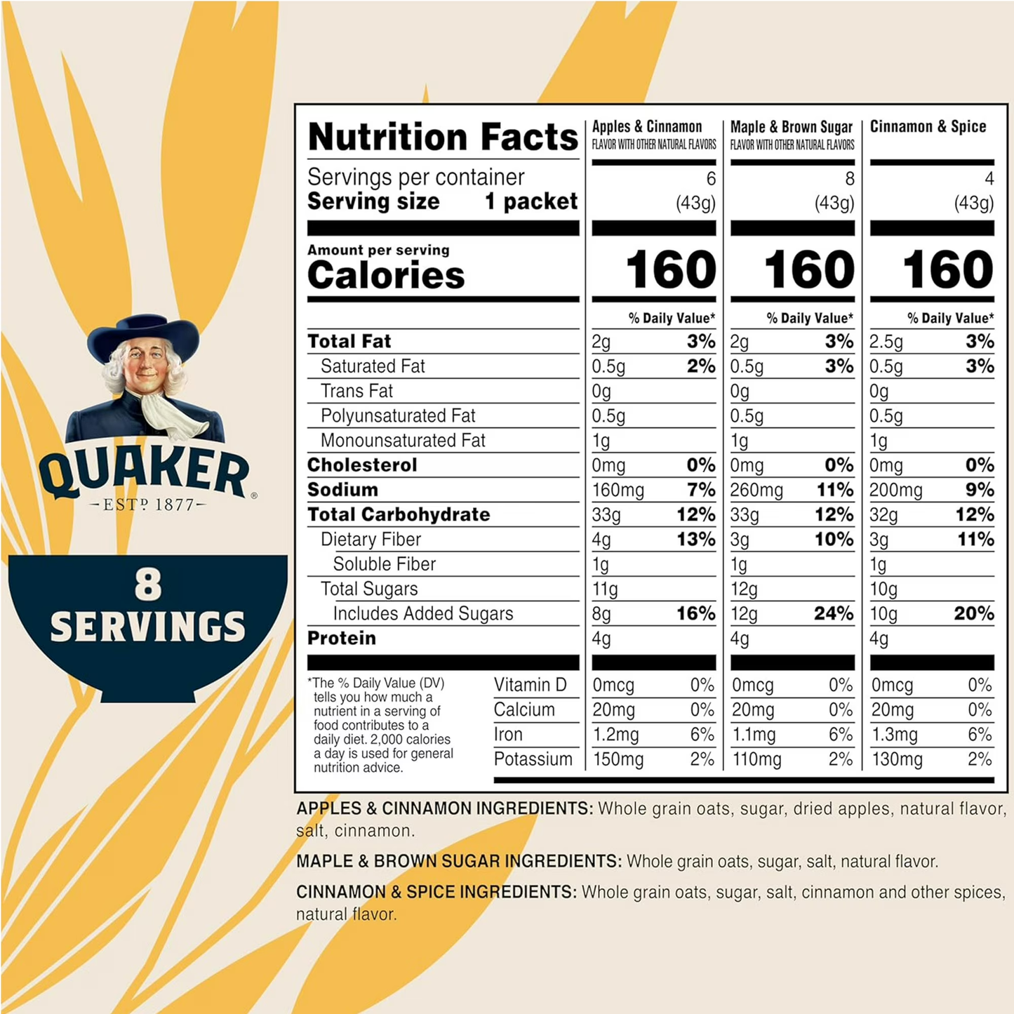 (12 pack) Quaker Instant Oatmeal, Variety, 12.1 oz, 8 Count