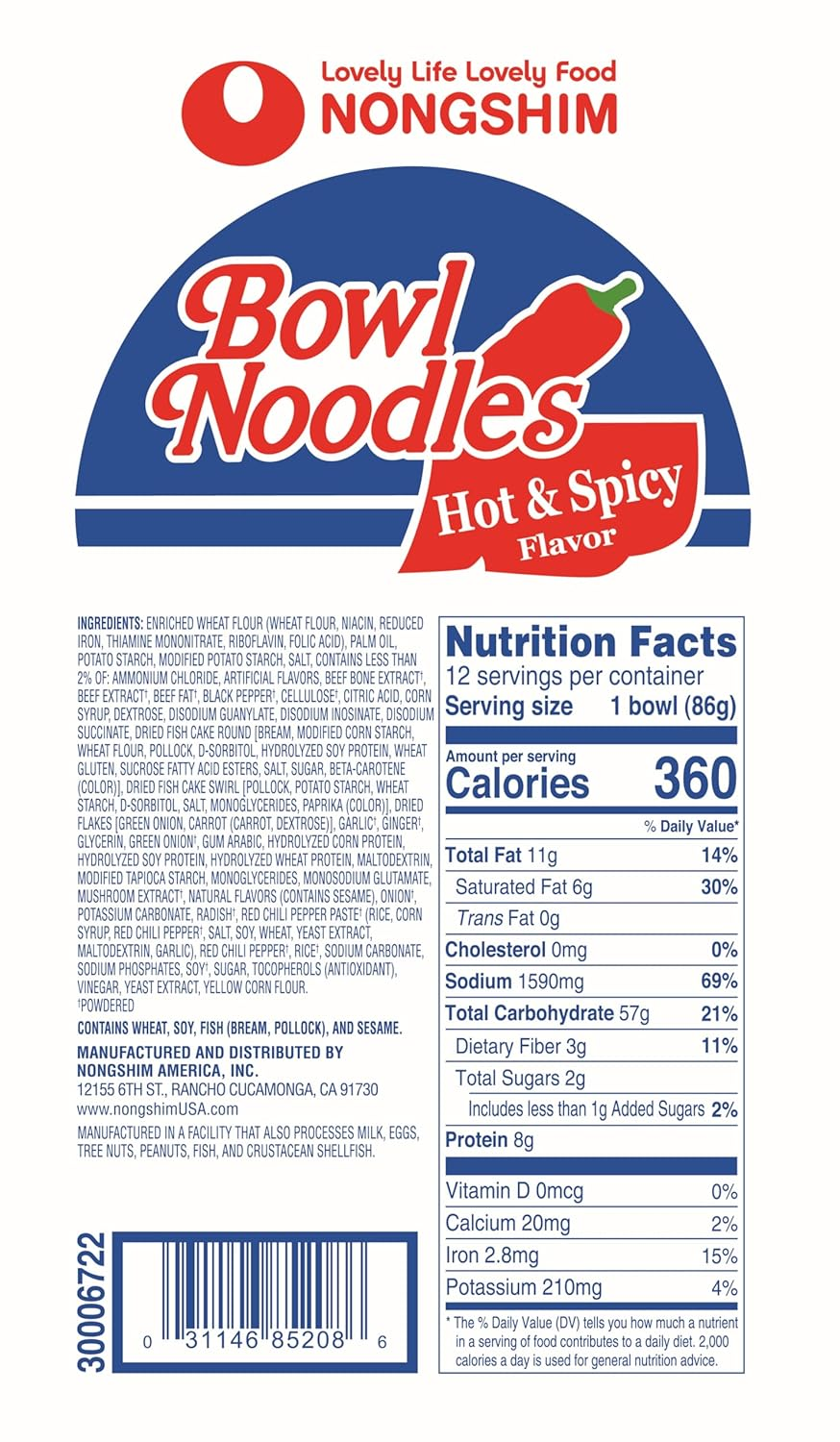 Nongshim Ramen Noodles, Gourmet Instant Ramen bowl, Premium Microwavable Noodle Soup, Hot & Spicy, 3.03 Ounce