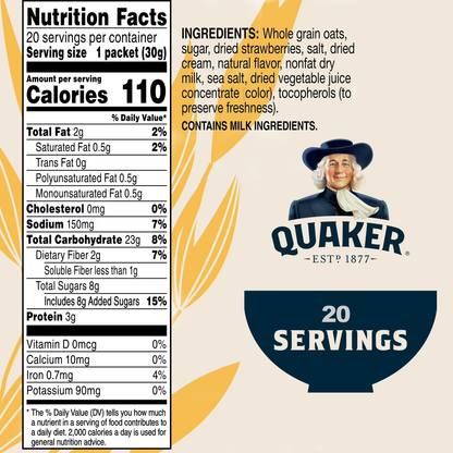 Quaker, Instant Oatmeal, Strawberry & Cream, 1.1 oz, 20 Packets