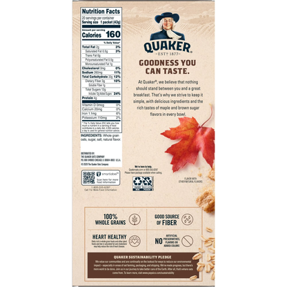 Quaker Maple & Brown Sugar Flavor Instant Oatmeal, 1.51 oz 20 Packets