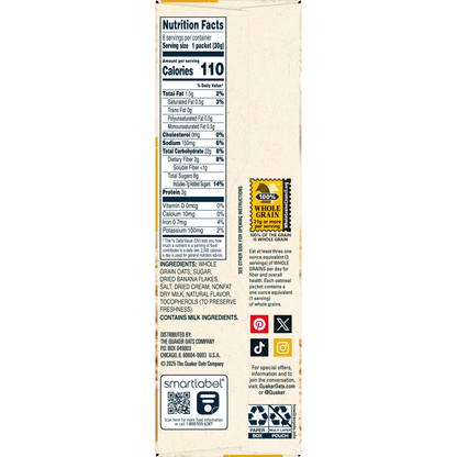 Quaker Instant Oatmeal Bananas & Cream 1.05 Oz 8 Count