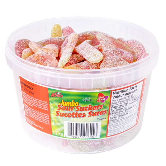 Red Band Jumbo Sour Suckers, 1.2kg Resealable Tub, Fruity Sour Gummy Candy