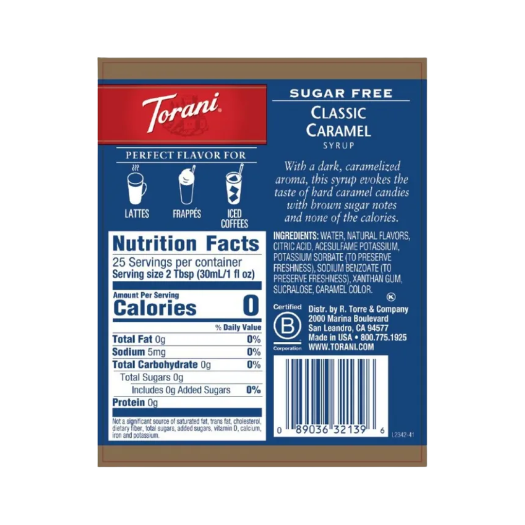 Torani Sugar Free Classic Caramel Flavoring Syrup 750 mL