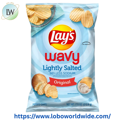 Lay's Wavy Potato Chips Lightly Salted Snack Chips, 7.5 Ounce Bag
