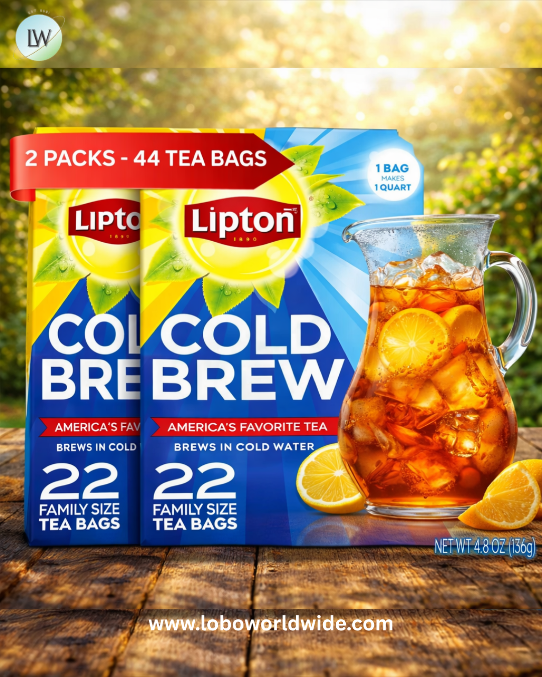 Lipton Cold Brew Iced Tea Bags, Family Size Zero Calories, 22 Tea Bags