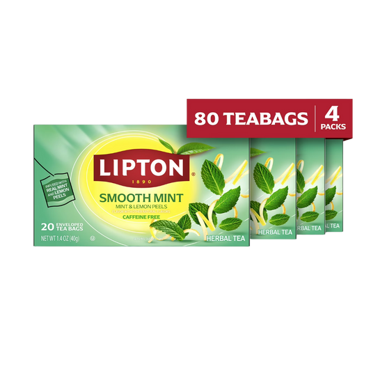 Lipton Smooth Mint Tea Bags, Fruit & Herbal Tea, Caffeine Free, 80 Tea bags