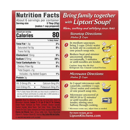 Lipton Instant Extra Noodle Soup Mix, Real Chicken Broth 4.9 oz, (12 Pack)