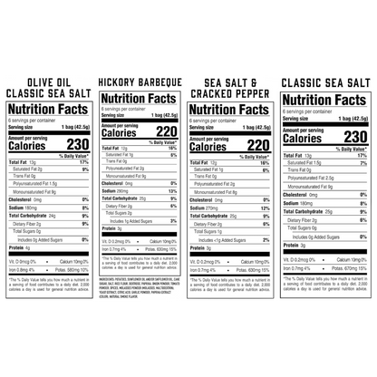 Boulder Canyon Kettle Cooked Potato Chip Variety Pack (24 Individual - 1.5 Oz Bags) of The Following Flavors: Olive Oil, Hickory Barbeque, Sea Salt and Sea Salt & Cracked Pepper