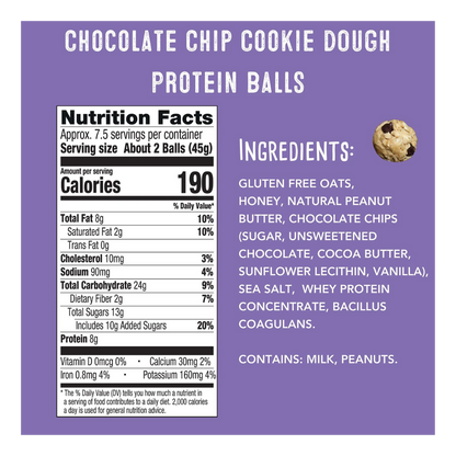 simplyFUEL Chocolate Chip Cookie Dough Protein Balls, 12 Ounce