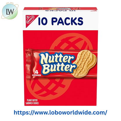 NUTTER BUTTER Peanut Butter Sandwich Cookies, 10 Snack Packs (4 Cookies Per Pack)