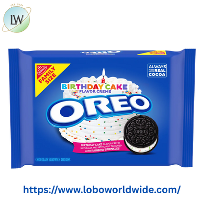 OREO Birthday Cake Creme Chocolate Sandwich Cookies, Family Size, 17 oz
