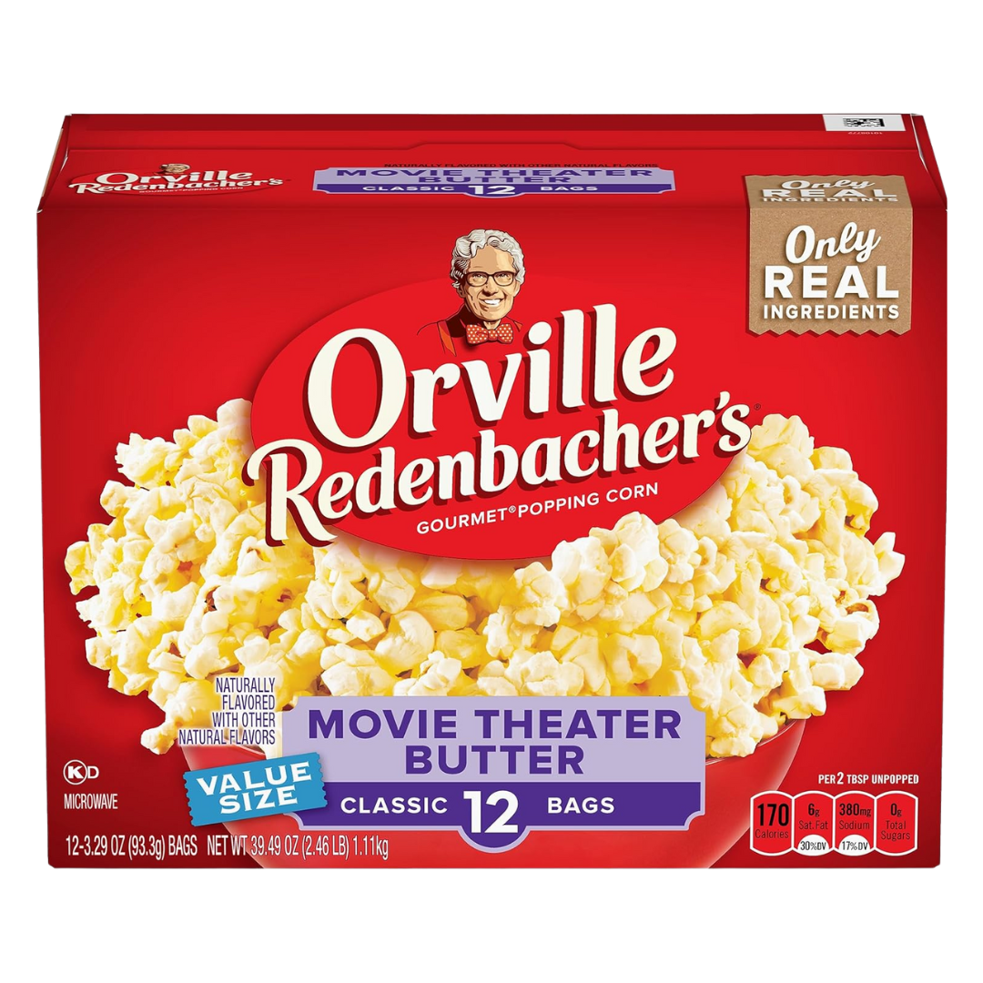 Orville Redenbacher's Movie Theater Butter Microwave Popcorn, 3.29 Ounce Classic Bag, 12-Count